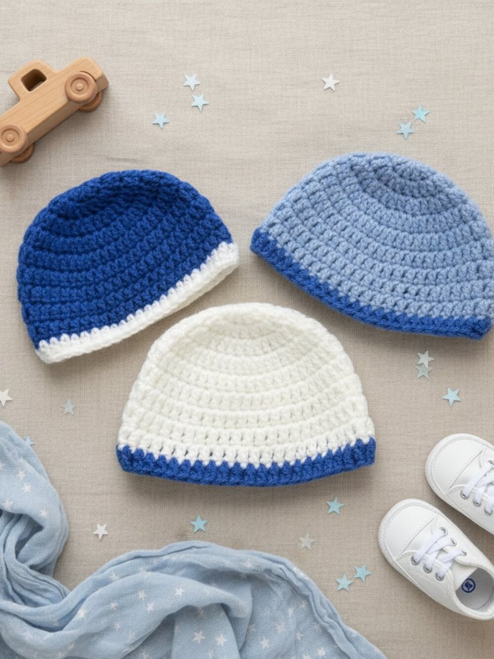 Baby Blue Crochet Newborn Beanie Set | Baby Shower Gift Set | Baby Boy Hats